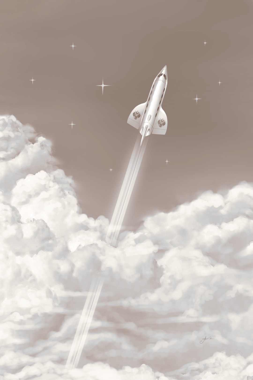 Космический челнок с гербом Российской империи пронзает облака и устремляется ввысь