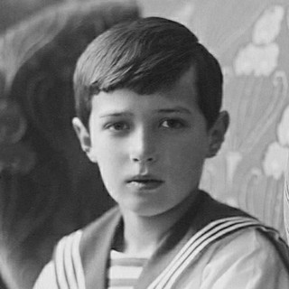 портрет царевича Алексея Романова на фоне клавиатуры рояля